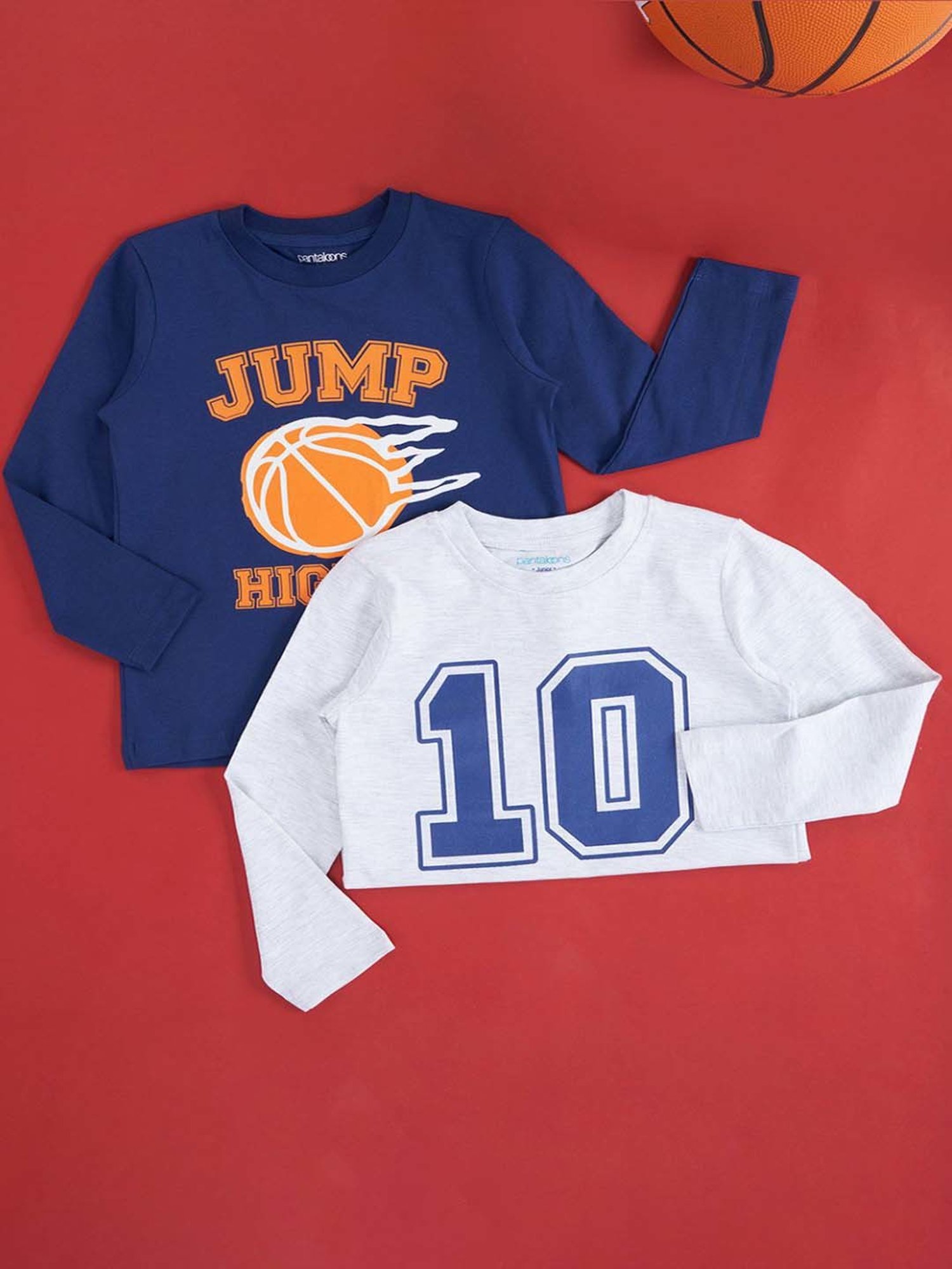 Pantaloons Baby Kids Blue & White Cotton Printed Full Sleeves T-Shirt