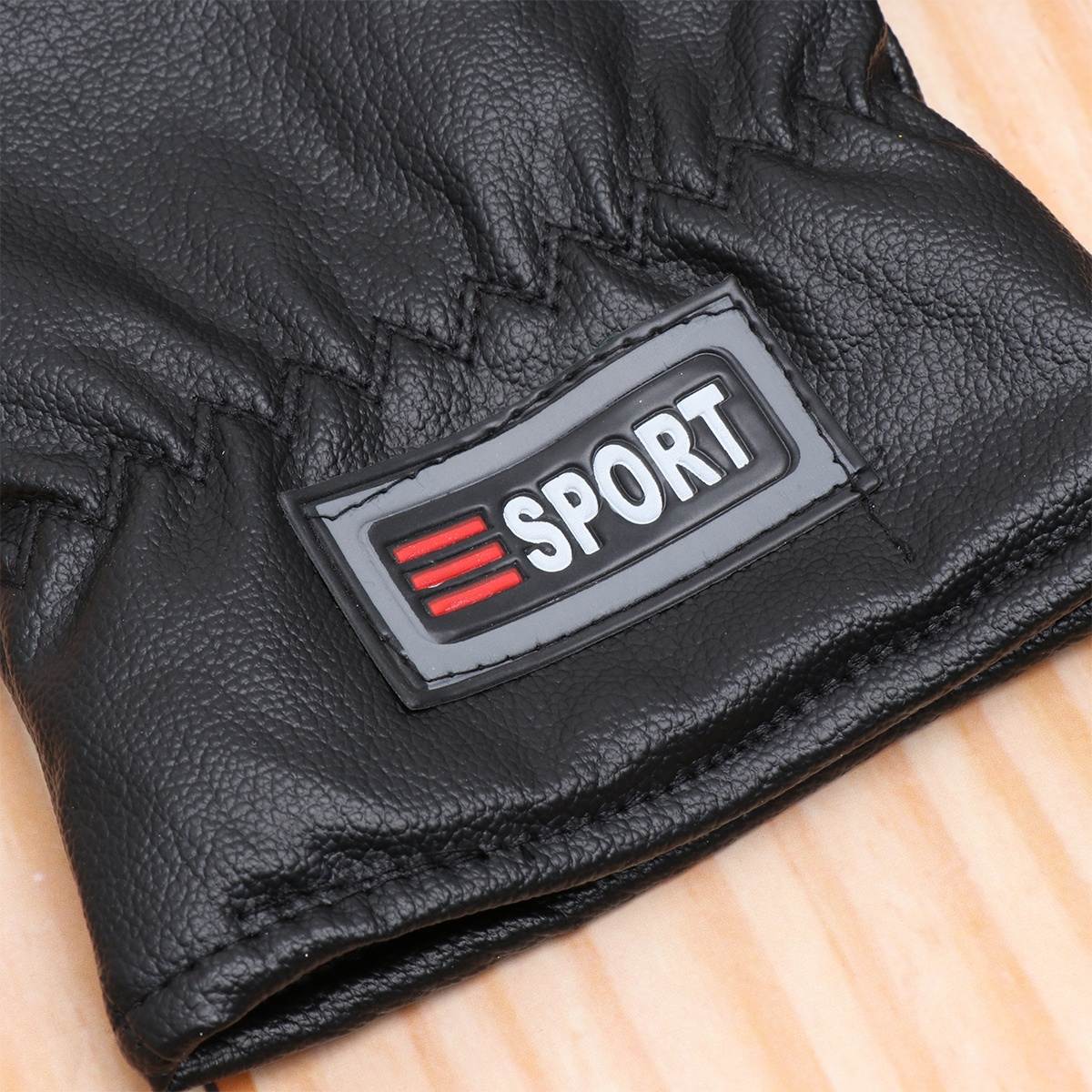 A Pair of Men Winter Gloves Thicken PU Leather Running Gloves Outdoor Sports Keep Warm Equipment (Average Size, Black)