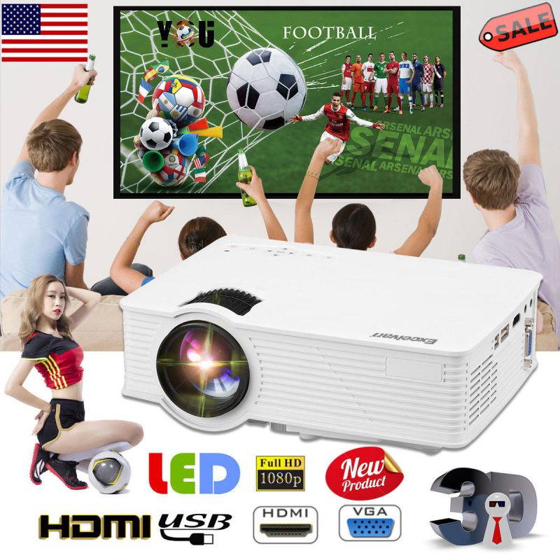 7000Lumens Full HD 1080P LED 3D VGA HDMI SD USB Home Theater Projector Cinema US