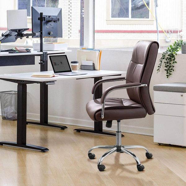 Furmax High Back Office Desk Chair Conference Leather Executive with Padded Armrests, Adjustable Ergonomic Swivel Task Chair with Lumbar Support (White)