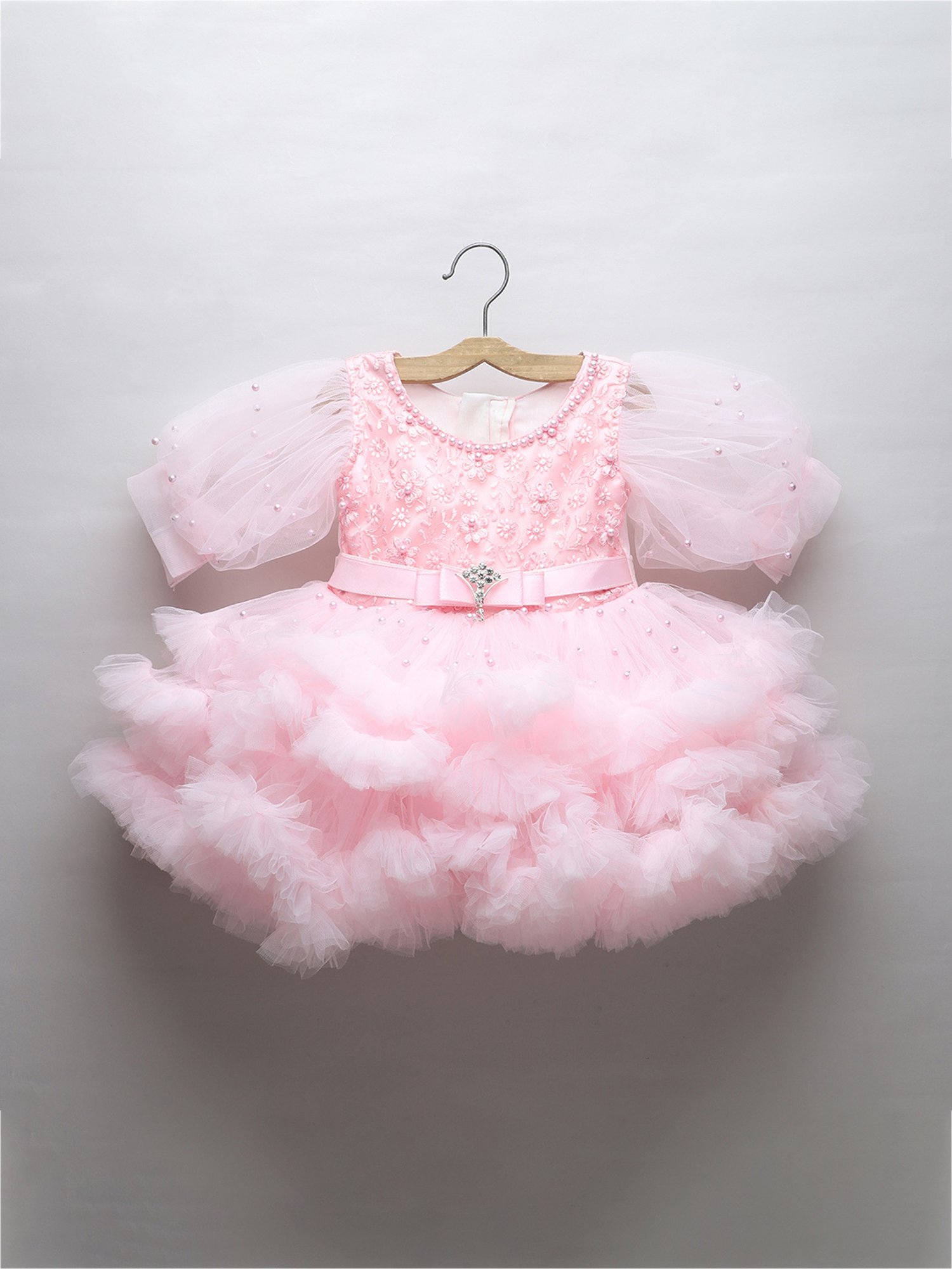 Many Frocks Kids Pink Embroidered Dress