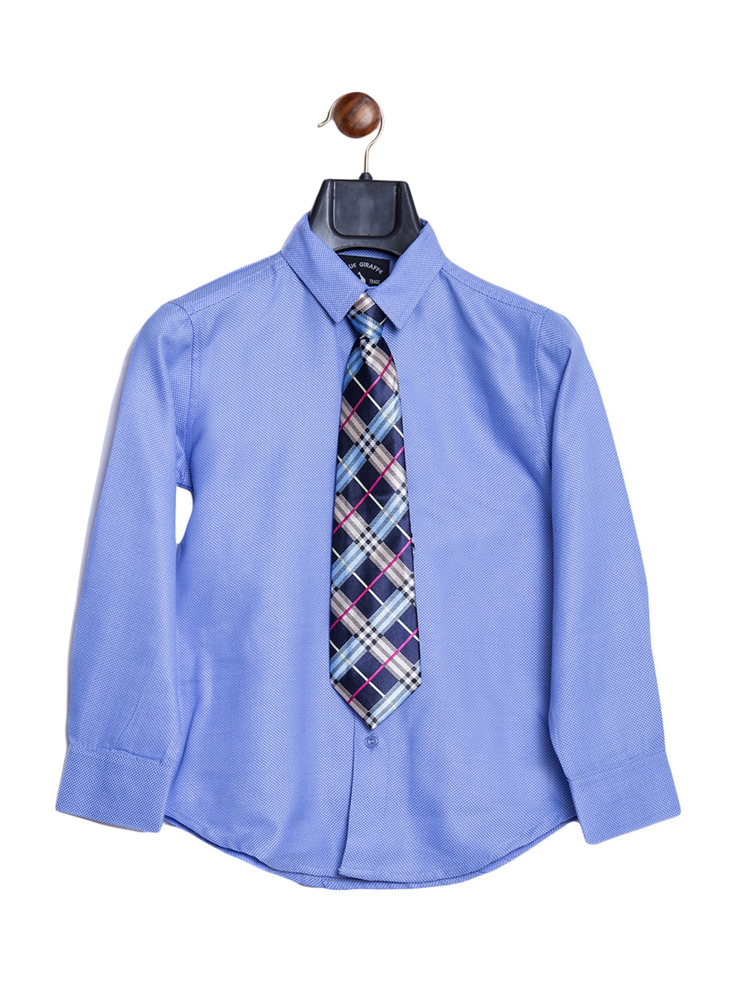 Blue Giraffe Kids Blue Self Pattern Shirt With Waist Coat