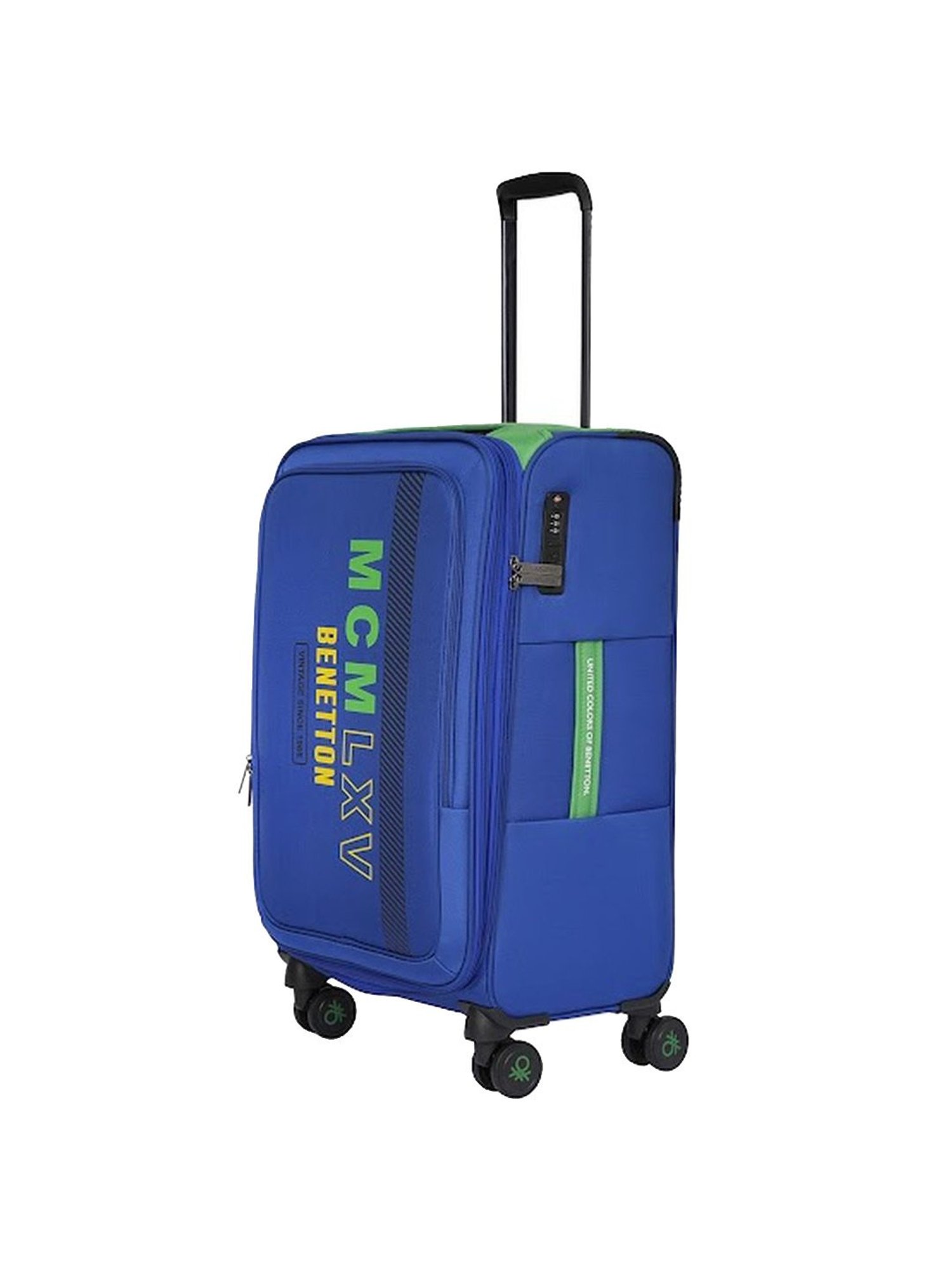 United Colors of Benetton Topaz Blue Printed Soft Large Trolley Bag - 78 Cms