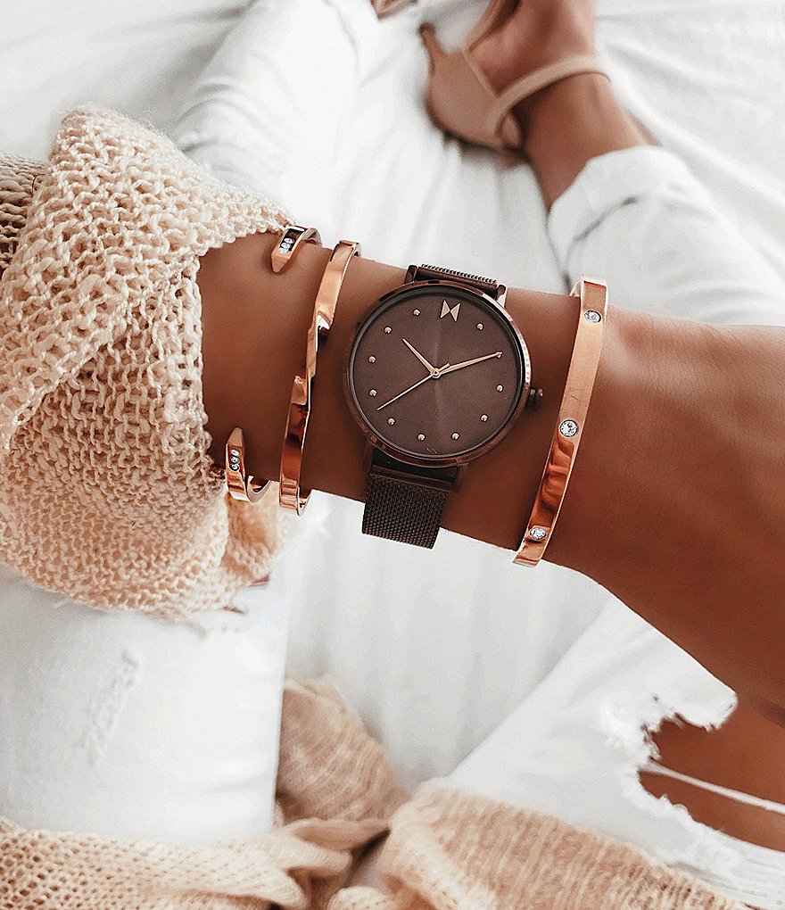 MVMT Dot Vibe Purple Stainless Steel Mesh Bracelet Watch