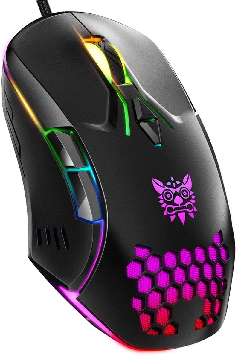 Gaming Mouse RGB Breathing LED Light 6400 DPI 7 Buttons Wired Mice for PC Laptop Computer Gamer - Black