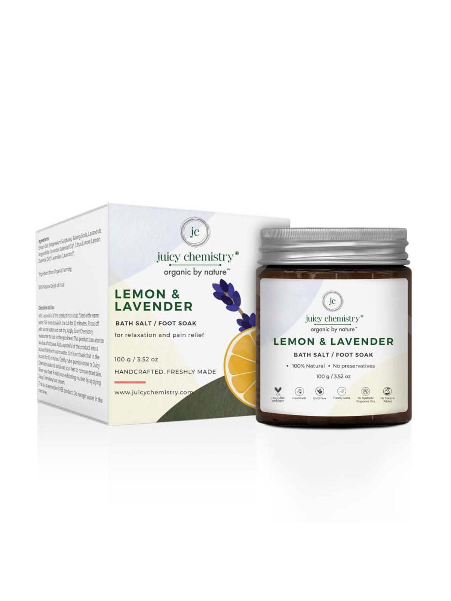 Juicy Chemistry Organic Lemon & Lavender Bath Salt & Foot Soak- - 100 gm