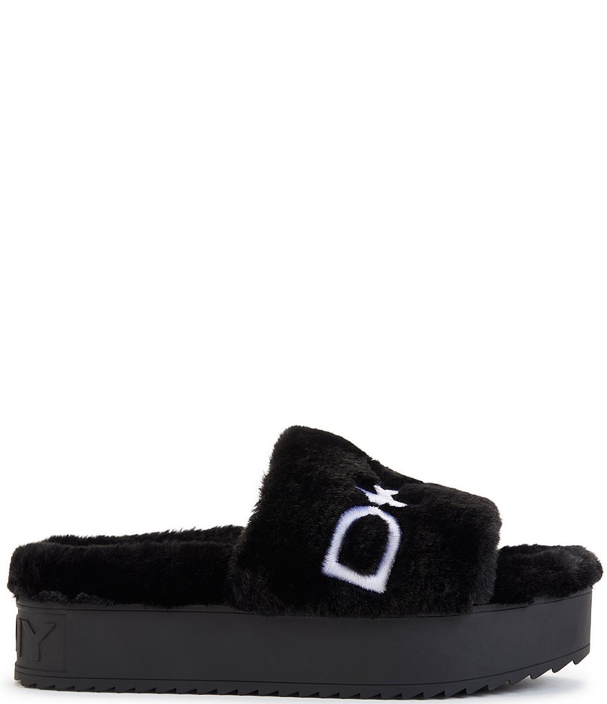 DKNY Palz Signature Logo Faux Fur Platform Slides