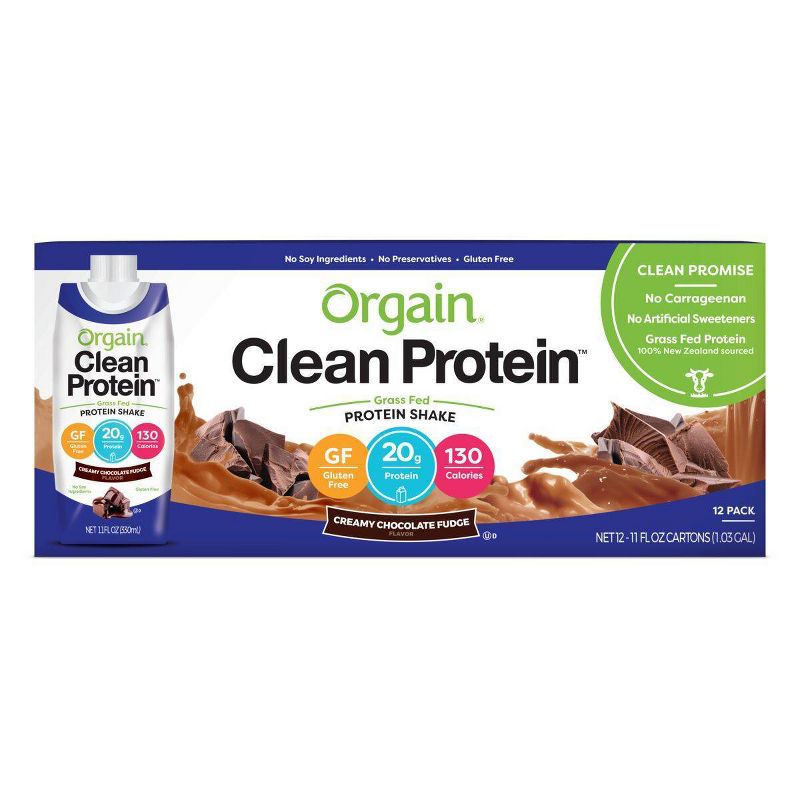 Orgain Clean Grass-Fed Protein Shake - Creamy Chocolate Fudge - 12ct