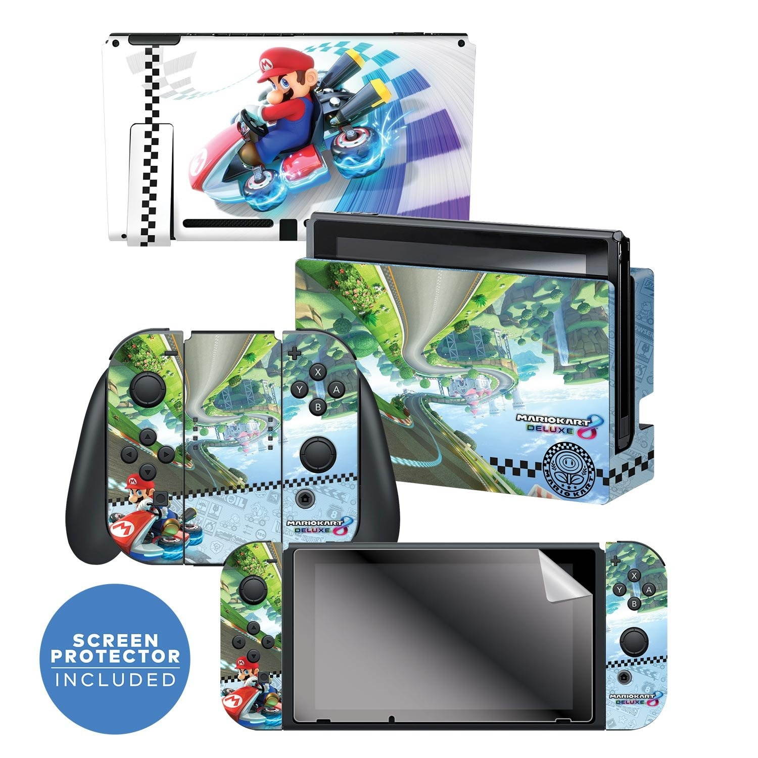 Controller Gear Nintendo Switch Skin & Screen Protector Set Officially Licensed By Nintendo - Super Mario Kart 8 Deluxe: "Anti Gravity" - Nintendo Switch