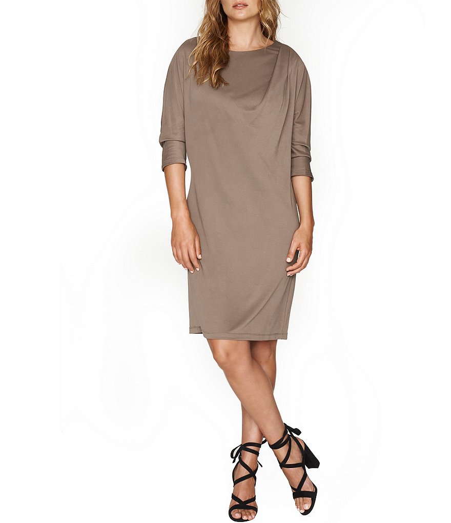 b new york Conscious Knit Jersey Side Draped Shoulder Shift Dress
