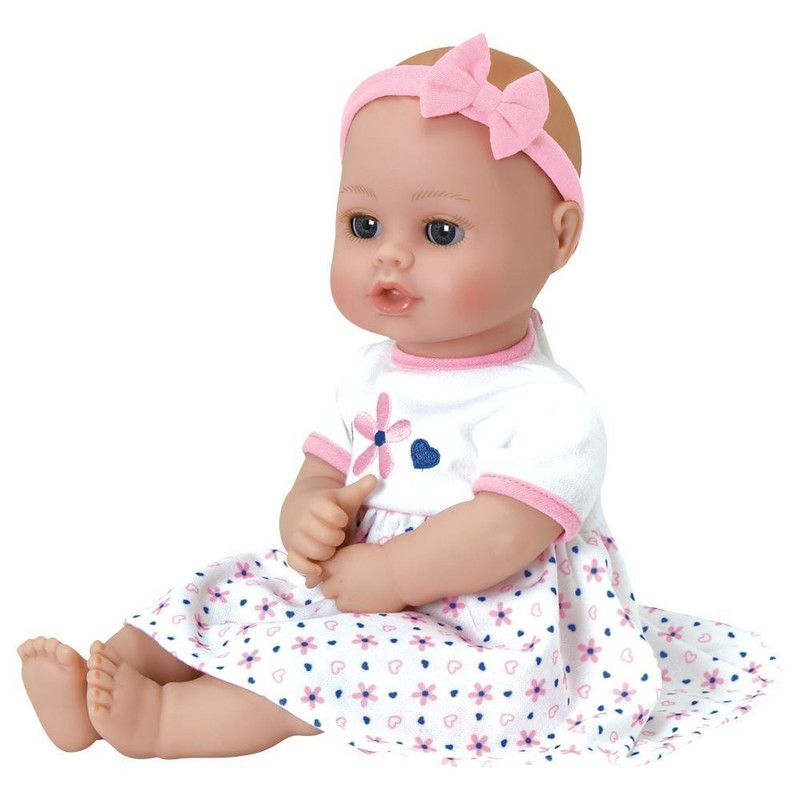 Adora Playtime Petal Pink 13 inch Baby Doll with floral dress, bow headband and Bottle
