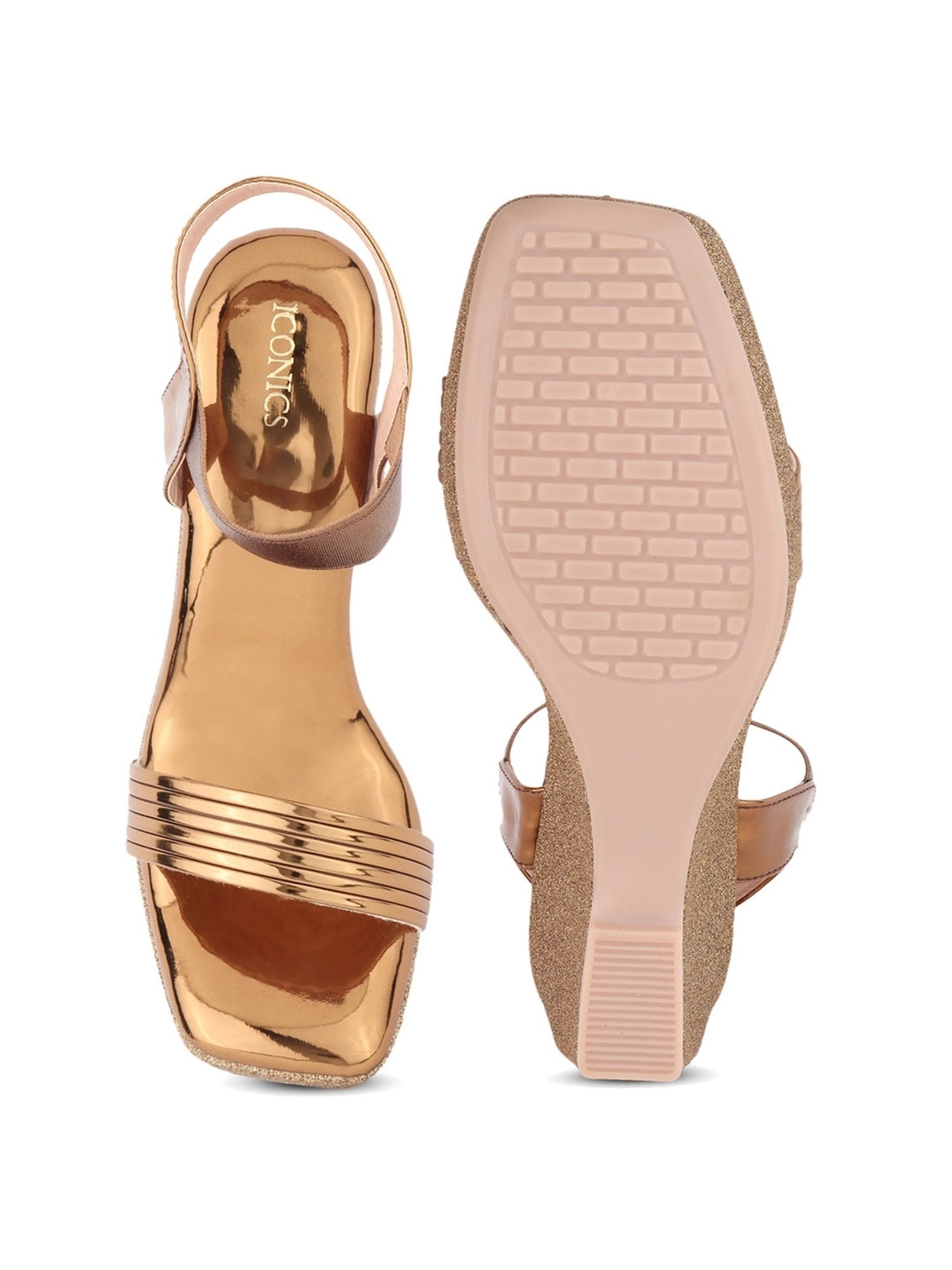 Iconics Women's Antique Gold Ankle Strap Wedges