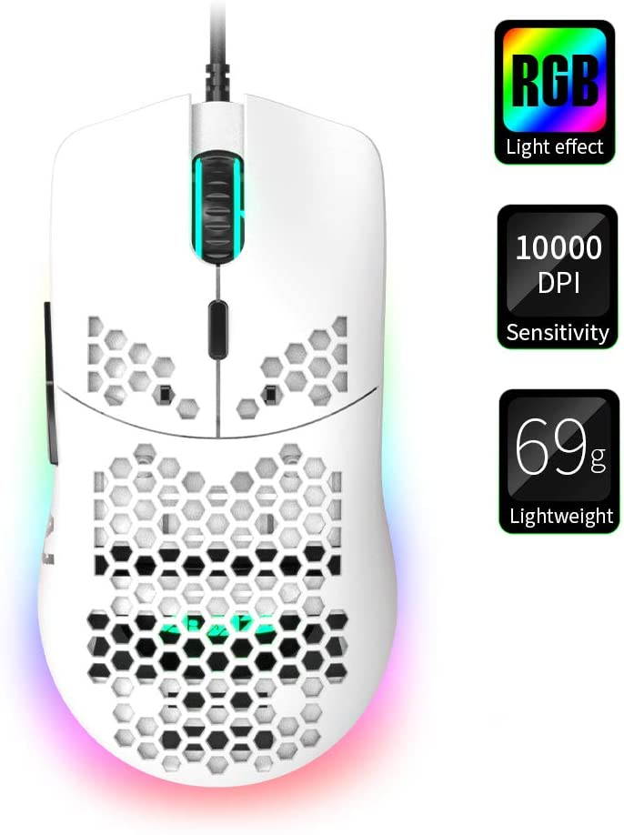 A-jazz AJ390 Gaming Mouse with 16,000 DPI Optical Sensor Chroma RGB Lighting,69g Lightweight Honeycomb Shell, Ultraweave Cable,6 Programmable Buttons for PC Gamer