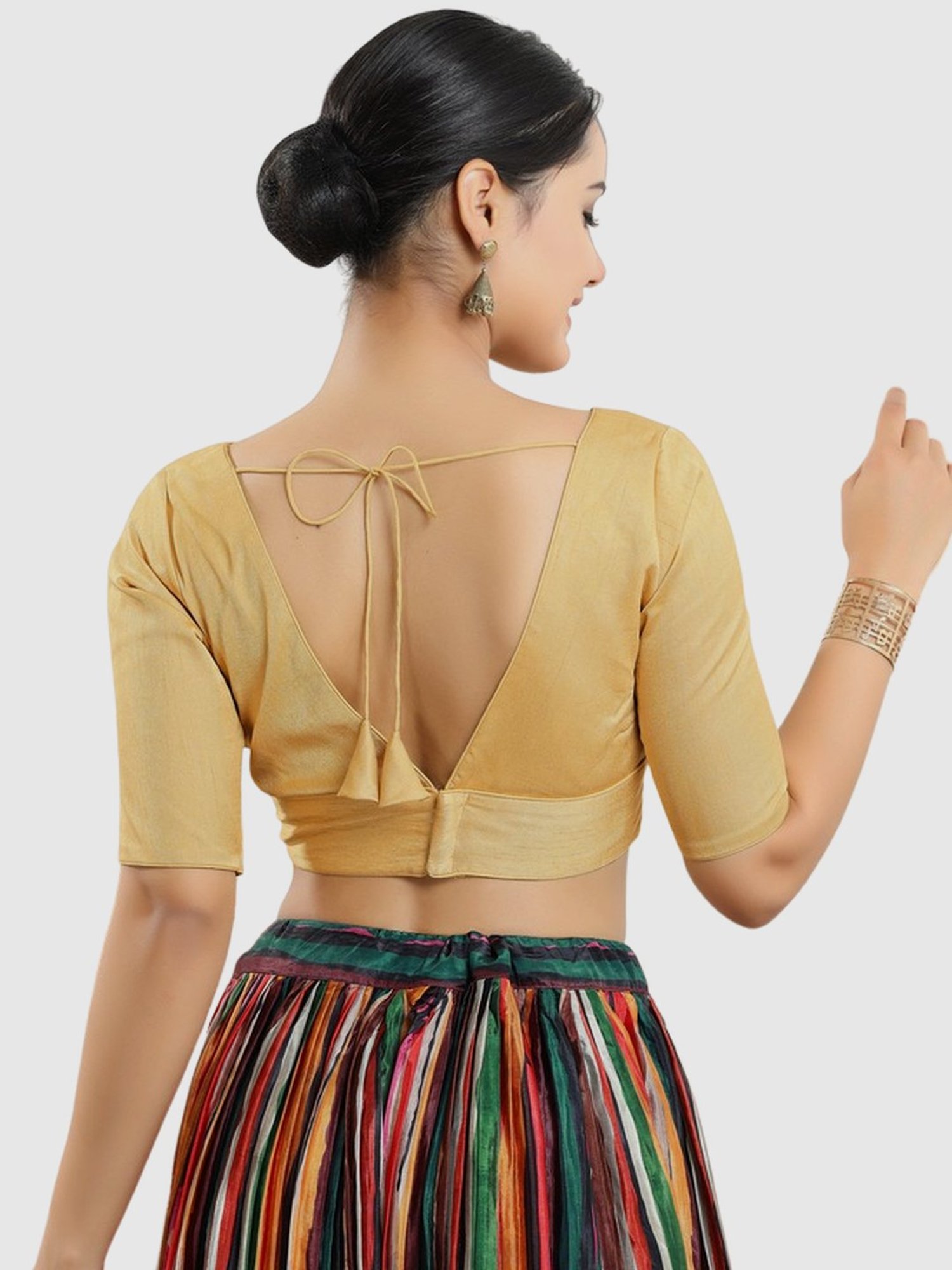 Salwar Studio Beige V-Neck Blouse