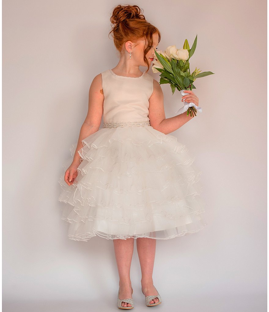 Us Angels Big Girls 6-14 Sleeveless Madison Embroidered Horsehair Communion Dress