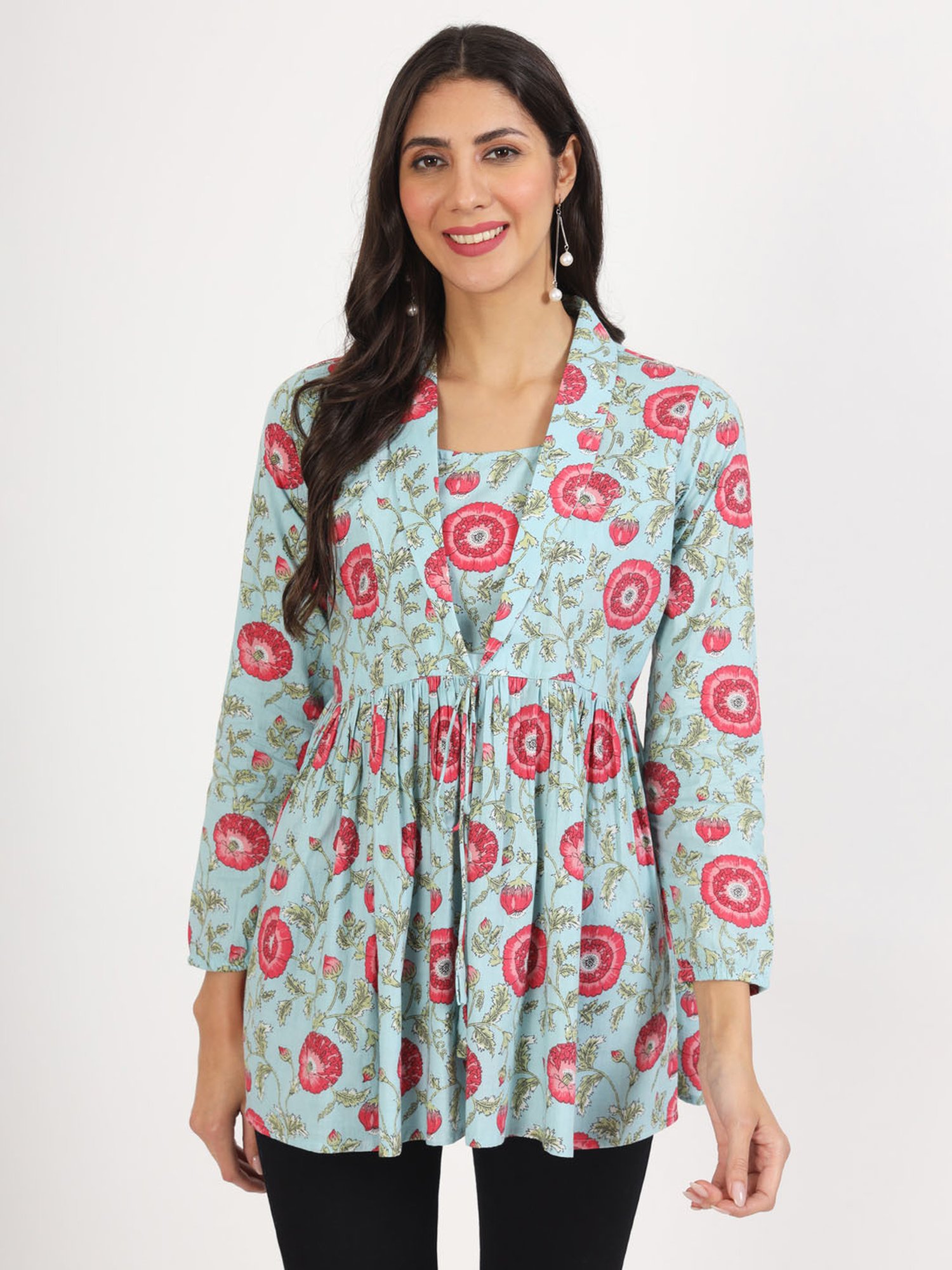 Divena Sky Blue Cotton Floral Print Top