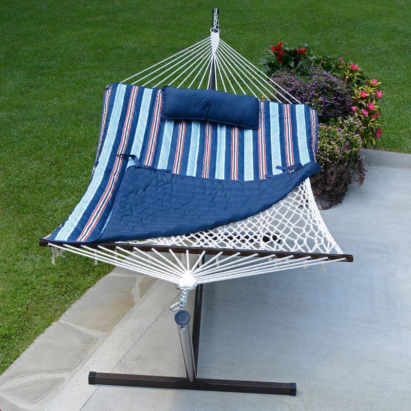 12' Cotton Rope Hammock, Stand, Pad & Pillow Combination Set - Blue - Algoma