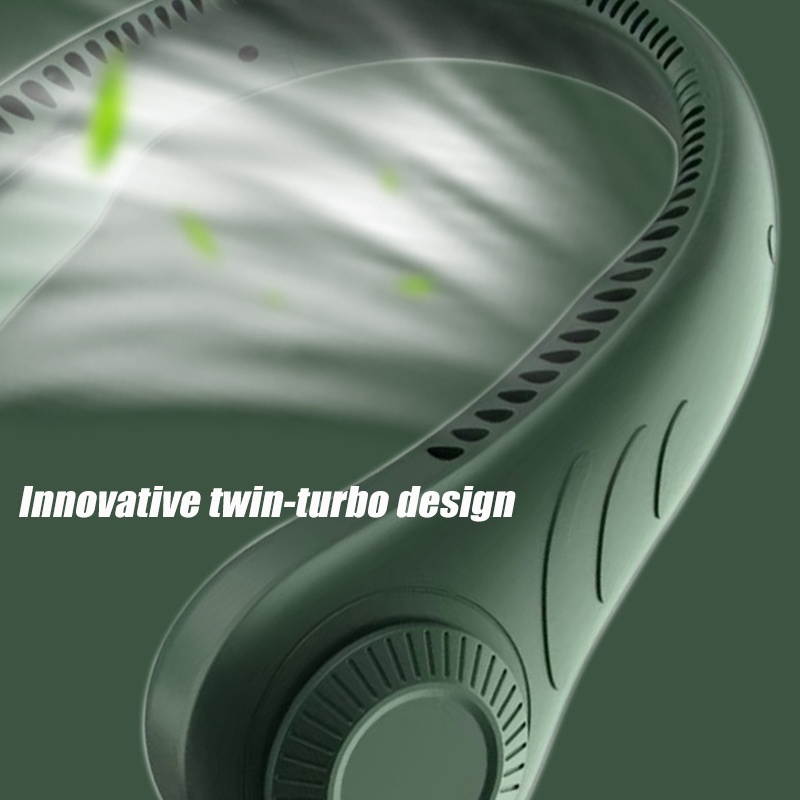 Neck Fan Leafless USB Rechargeable 4000mAh 3-Speed Hanging Neck Lazy Small Summer Fan-Green