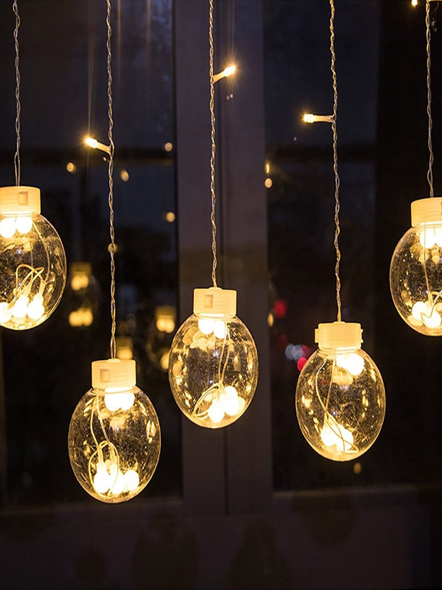 Xergy 12 Wishing Ball LED Curtain String Lights with 8 Flashing Modes (Warm White)