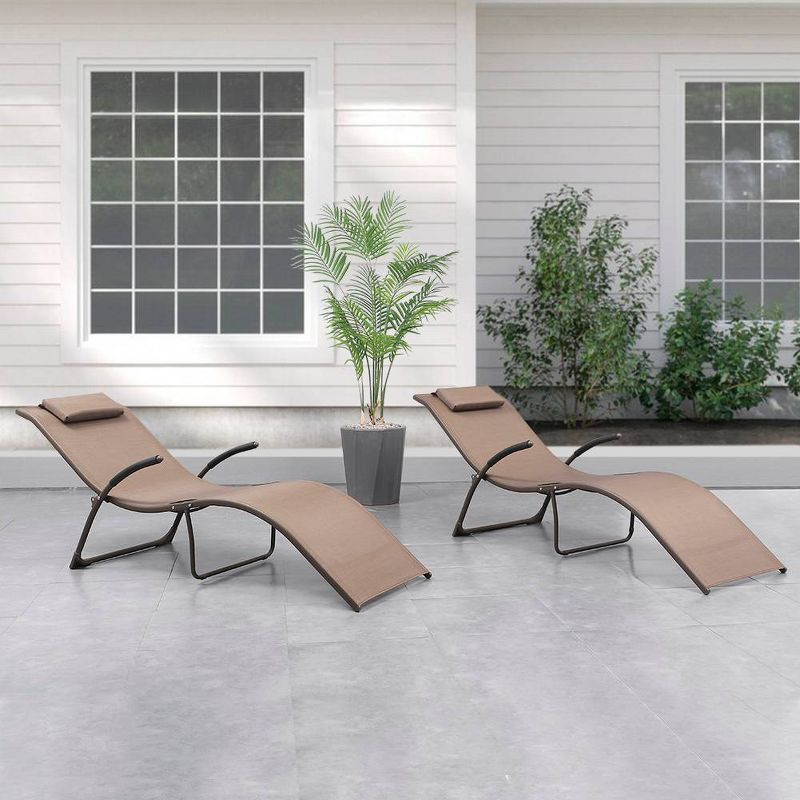 2pc Outdoor Reclining Chaise Lounge Chairs - Brown - Crestlive Products