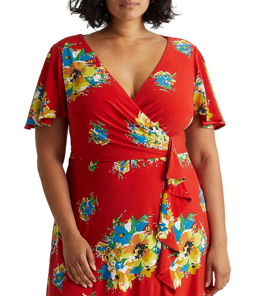 Jessica Howard Plus Size Crew Neck 3/4 Sleeve Printed Trapeze Dress