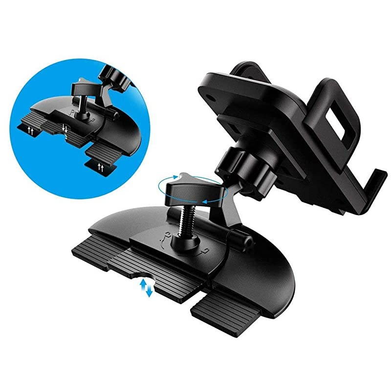 Car Cell Phone CD Slot Mount Adjustable 360 Rotation Stand Holder Three-Side Grips Design One Touch Clamp Compatible with iPhone Galaxy Note Pixel Universal (CD Slot Mount)