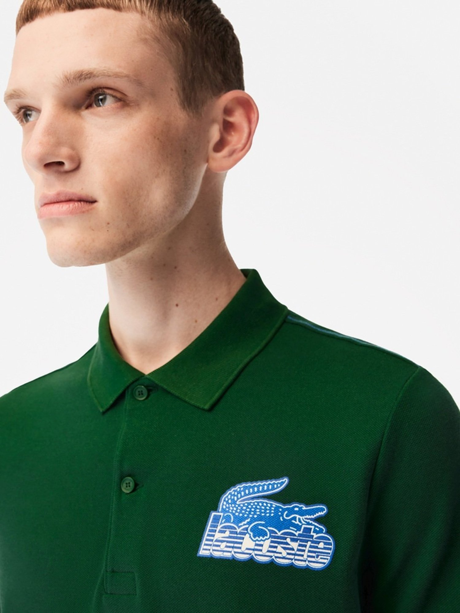 Lacoste Green Cotton Regular Fit Printed Polo T-Shirt