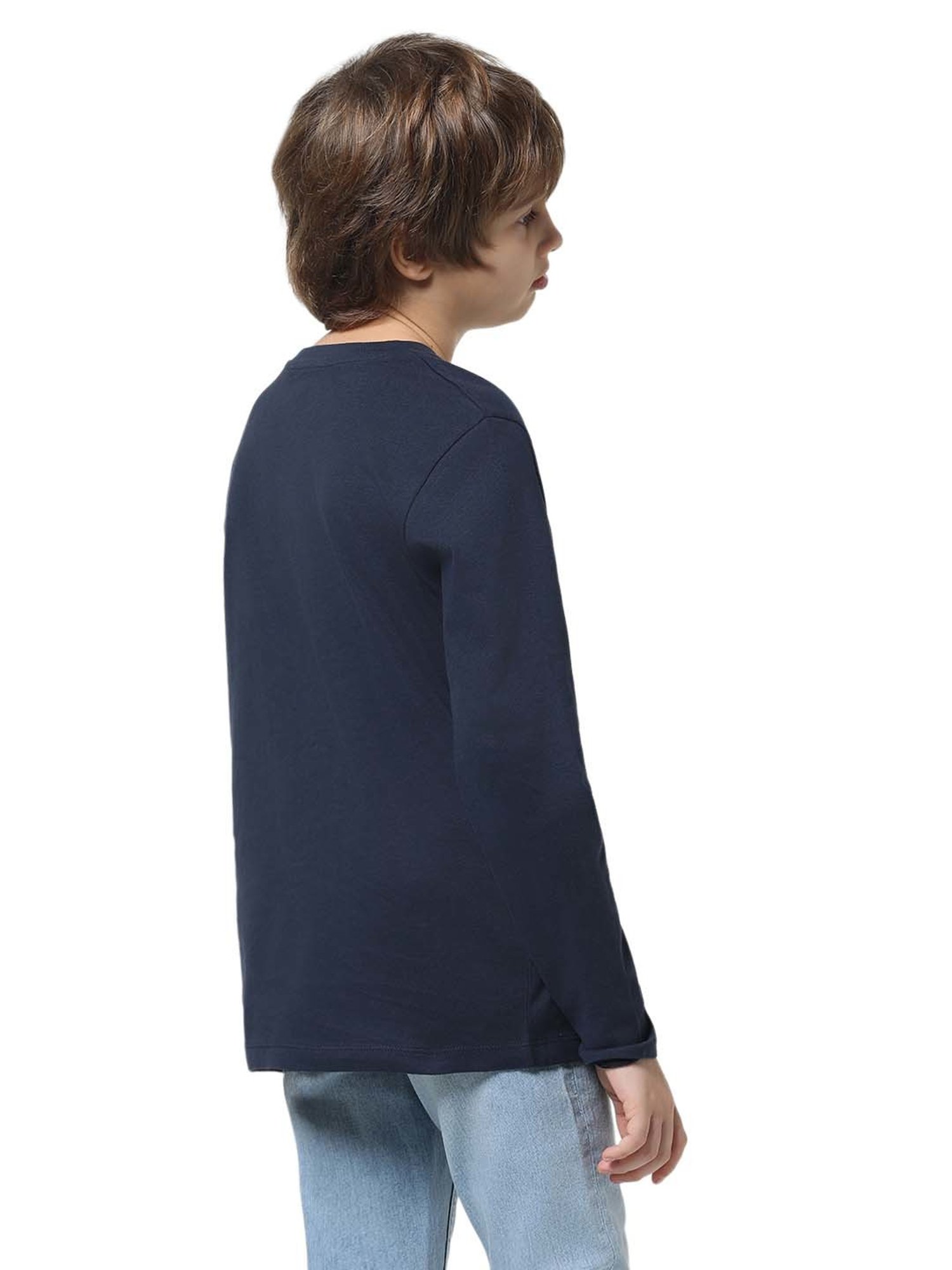 Jack & Jones Junior Navy Cotton Printed Full Sleeves T-Shirt