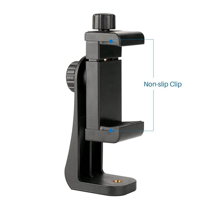 Phone Tripod Mount AdapterVertical Bracket Smartphone HolderCell Phone Clip Clipper Sidekick 360 Degree Smartphone Video Tripod Clamp Compatible for iPhone Xs X 7 Plus Samsung Android