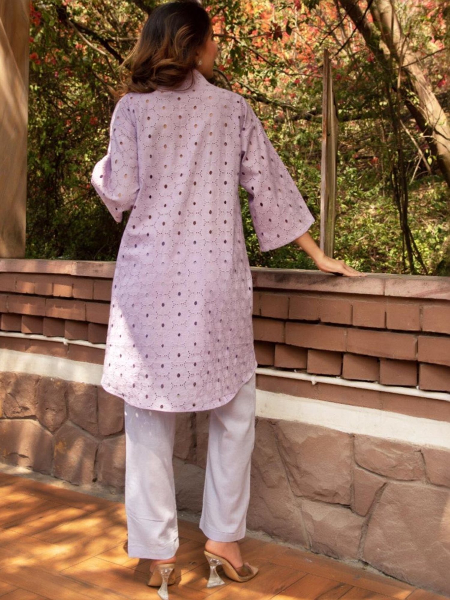 Calmna Lavender Schiffli Tunic with Pant Co-ord Set