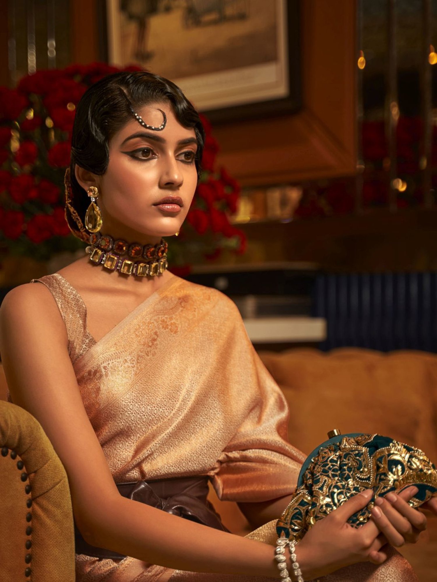 Elora Beige Woven Saree With Unstitched Blouse