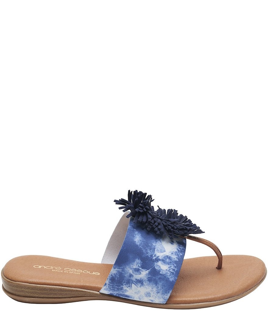Andre Assous Novalee Tie-Dye Elastic Leather Fringe Thong Sandals
