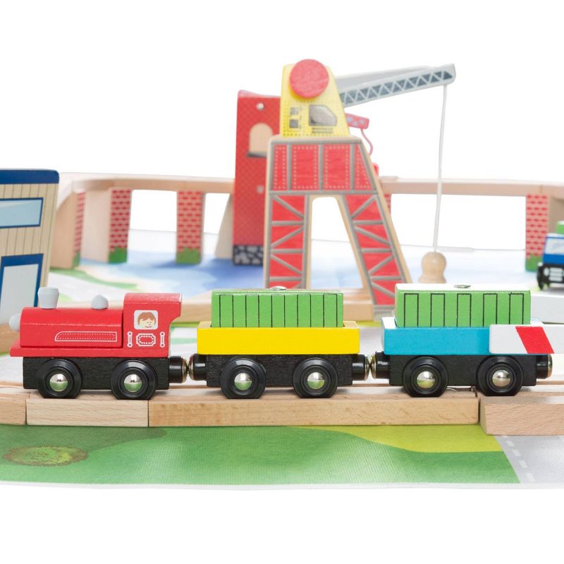Hey! Play! Kids Deluxe Wooden Train Set with Play Mat