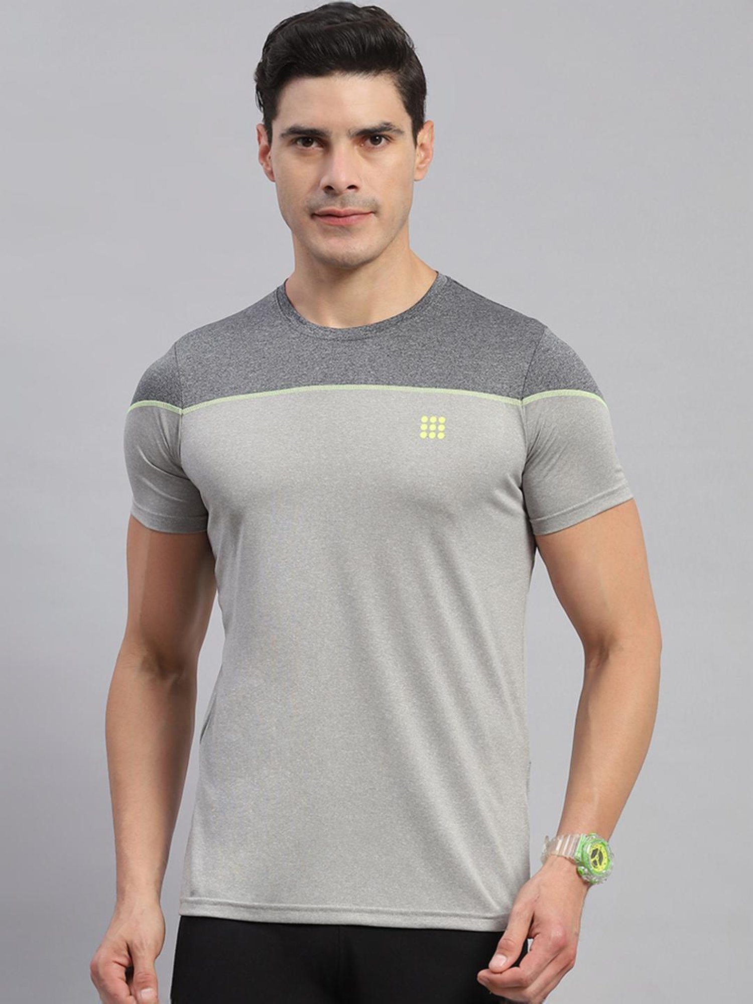 Rock.it Anthera Grey Regular Fit Colour Block T-Shirt