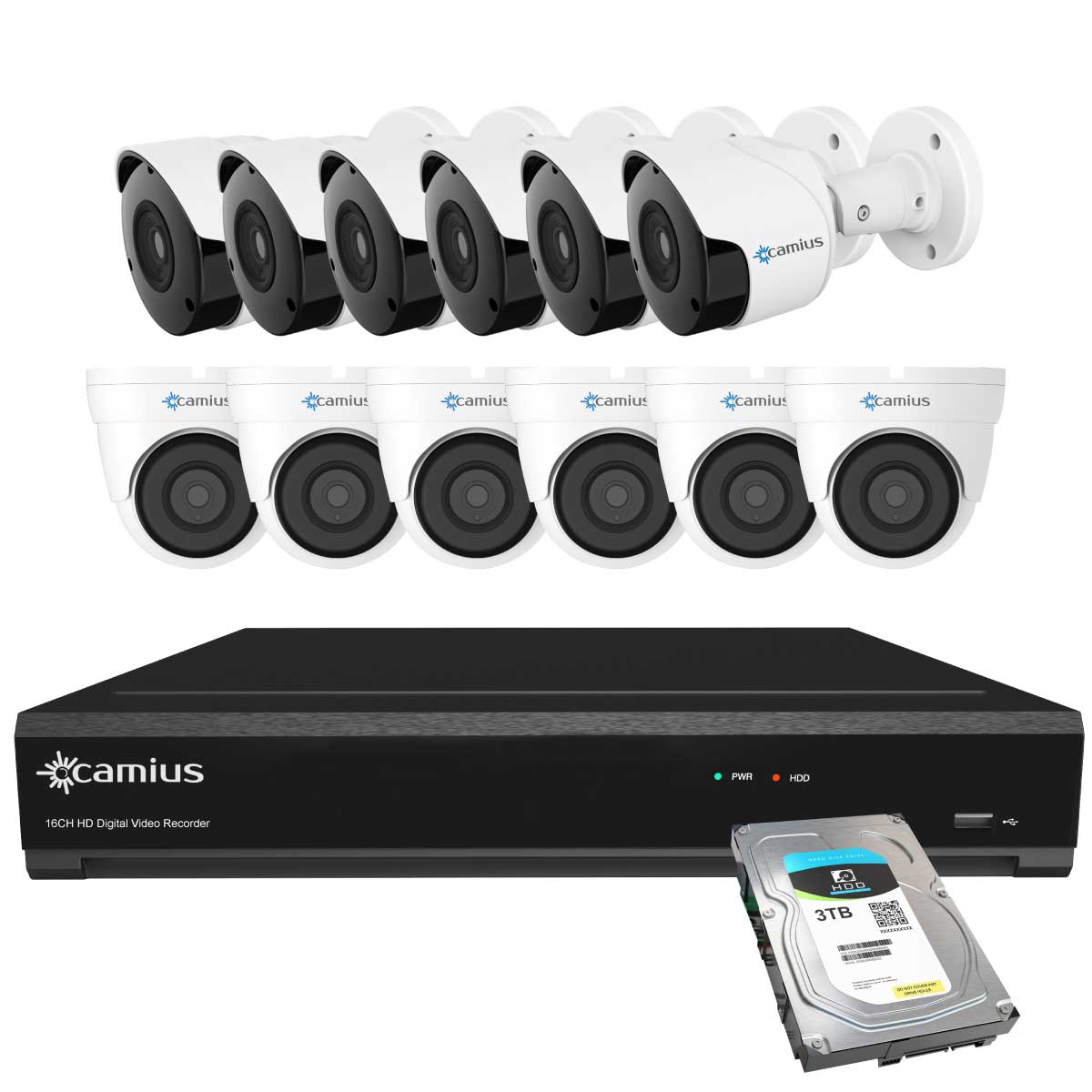 GW Security 16 Channel HD 1920p H.265 Security System with 8TB HDD, (15)* PoE 5MP HD 1920p 2.8-12mm Varifocal Weather Proof IP Cameras, and (1)* 20x Zoom 5MP HD 1920p IP PTZ (Pan-Tilt-Zoom) Camera