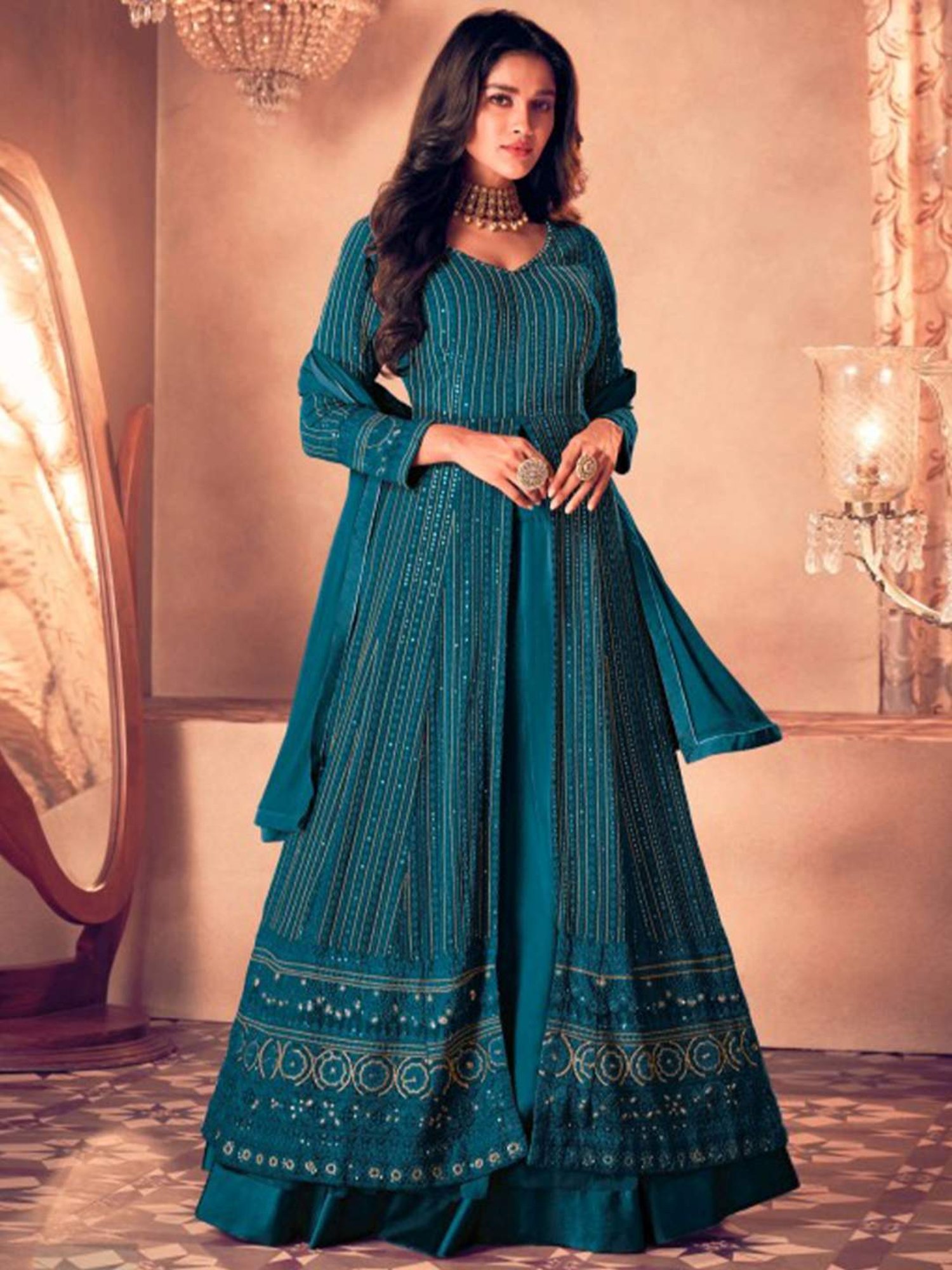 Odette Blue Embroidered Unstitched Dress Material