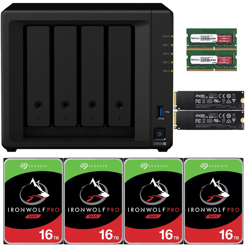 Synology DS920+ DiskStation with 8GB RAM and 48TB (4 x 12TB) of Seagate Ironwolf PRO Drives and 1TB (2x500GB) NVMe Cache Fully Assembled and Tested By CustomTechSales