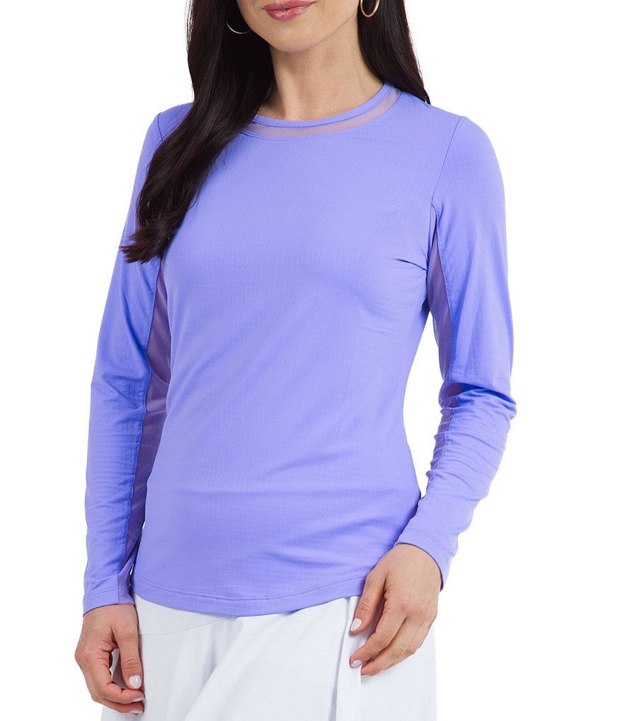 IBKUL Long Sleeve Mesh Inlay Crew Neck Top