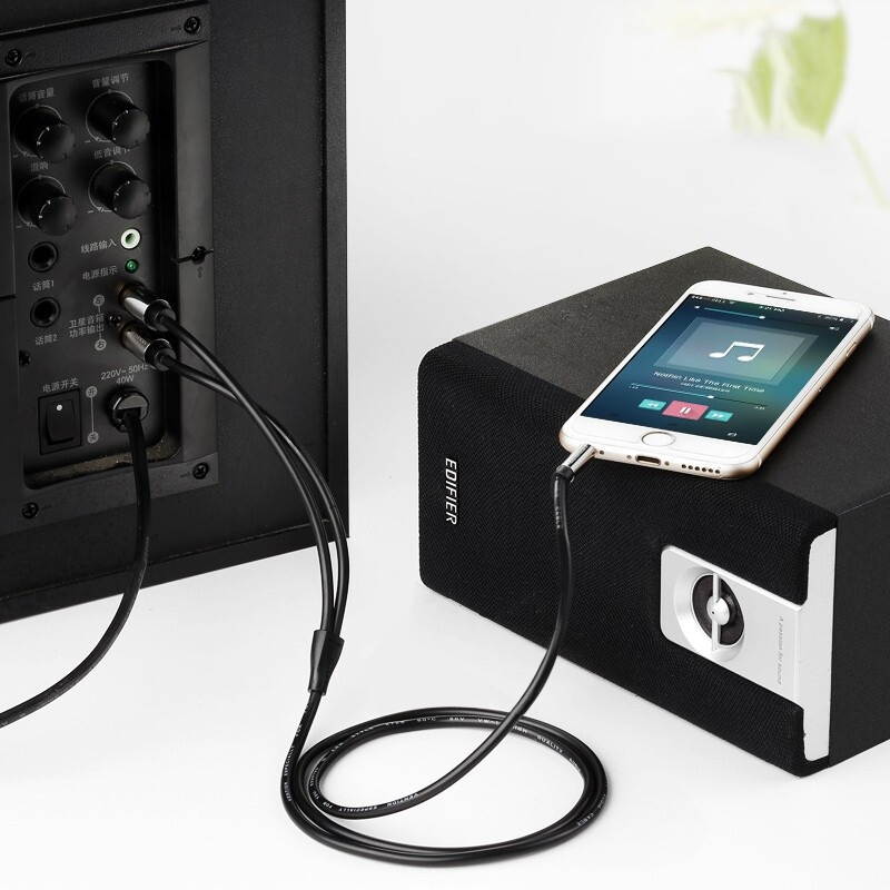 BCF 3.5mm Stereo to 2RCA Audio Cable Speaker Cable for Computer PC DVD TV Phone Tablet 5M