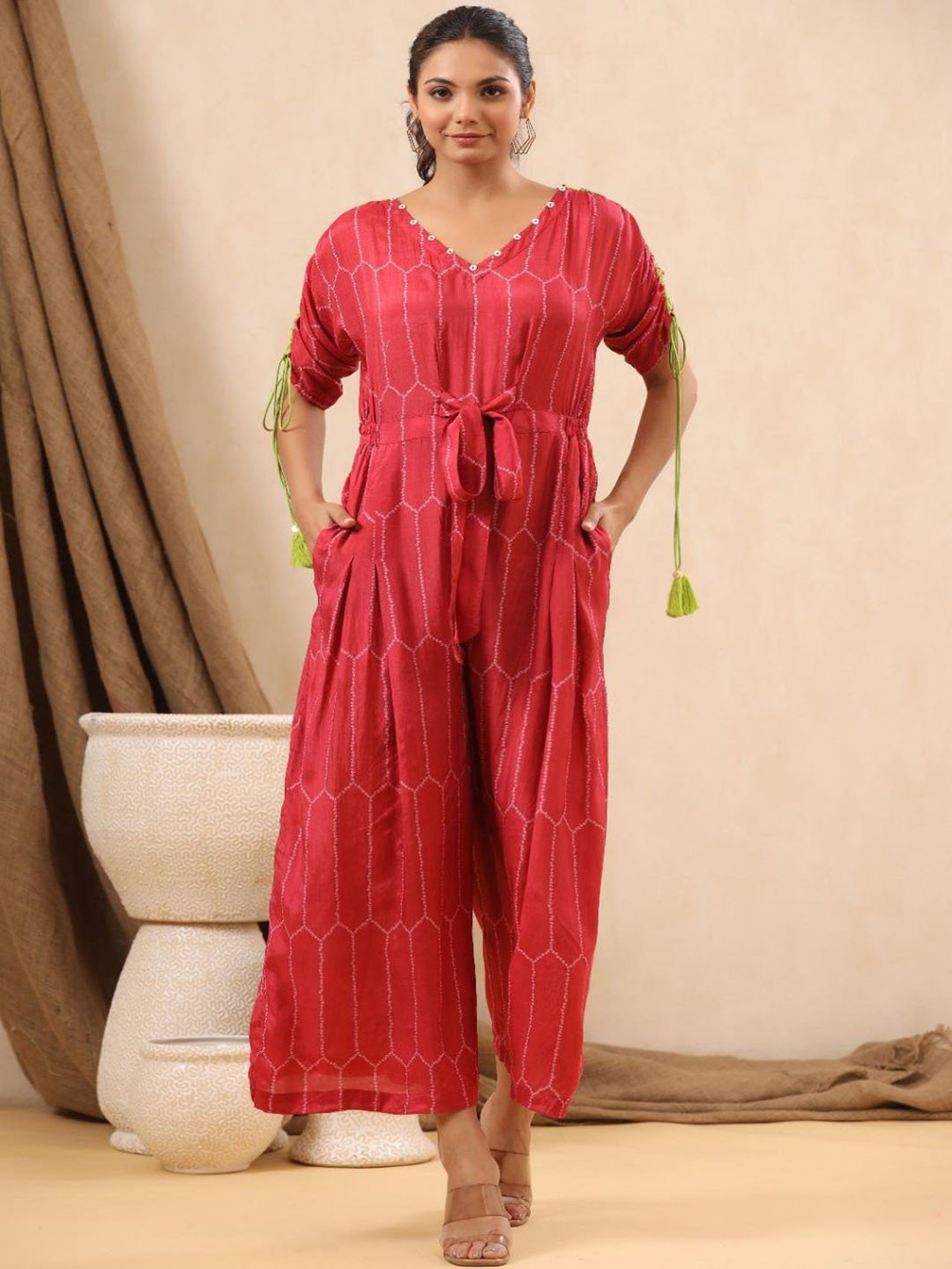 Autumnlane Orlando Crimson Cotton Jumpsuit