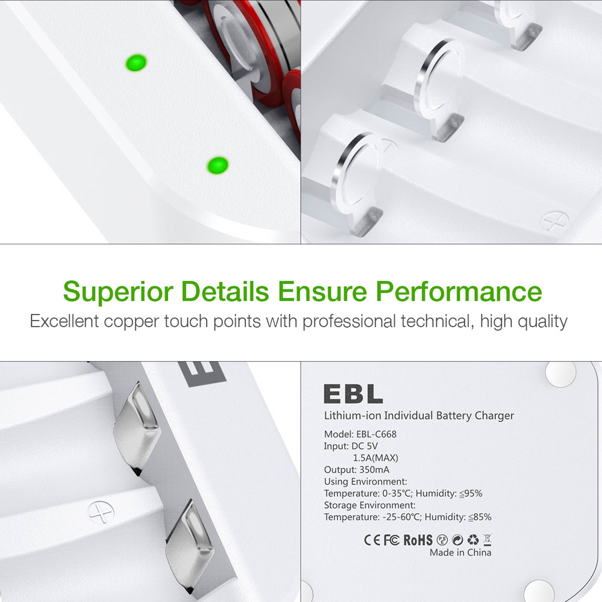 EBL 8 Pcs 16340 3.7V RCR123A Batteries + Smart 4 Slots Battery Charger for 16340 RCR123A Li-ion Rechargeable Batteries