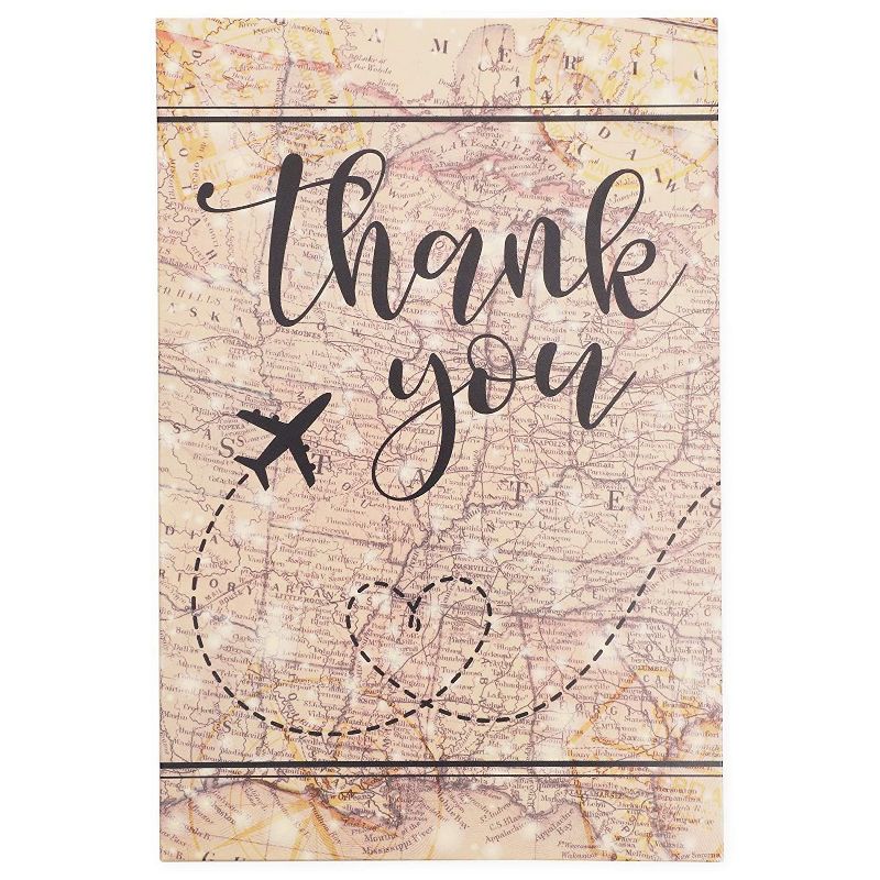 48-Pack Travel Themed Thank You Cards with Kraft Envelopes, Airplane & Heart on a Map, Ideal for Parties, 4" x 6"