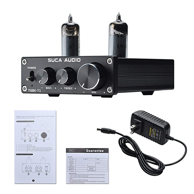 TubeT1 Preamplifier Vacuum Tube Amplifier Buffer Mini HiFi Stereo Preamp with Treble amp Bass Tone Control for Home Audio Player 6K4 Tubes