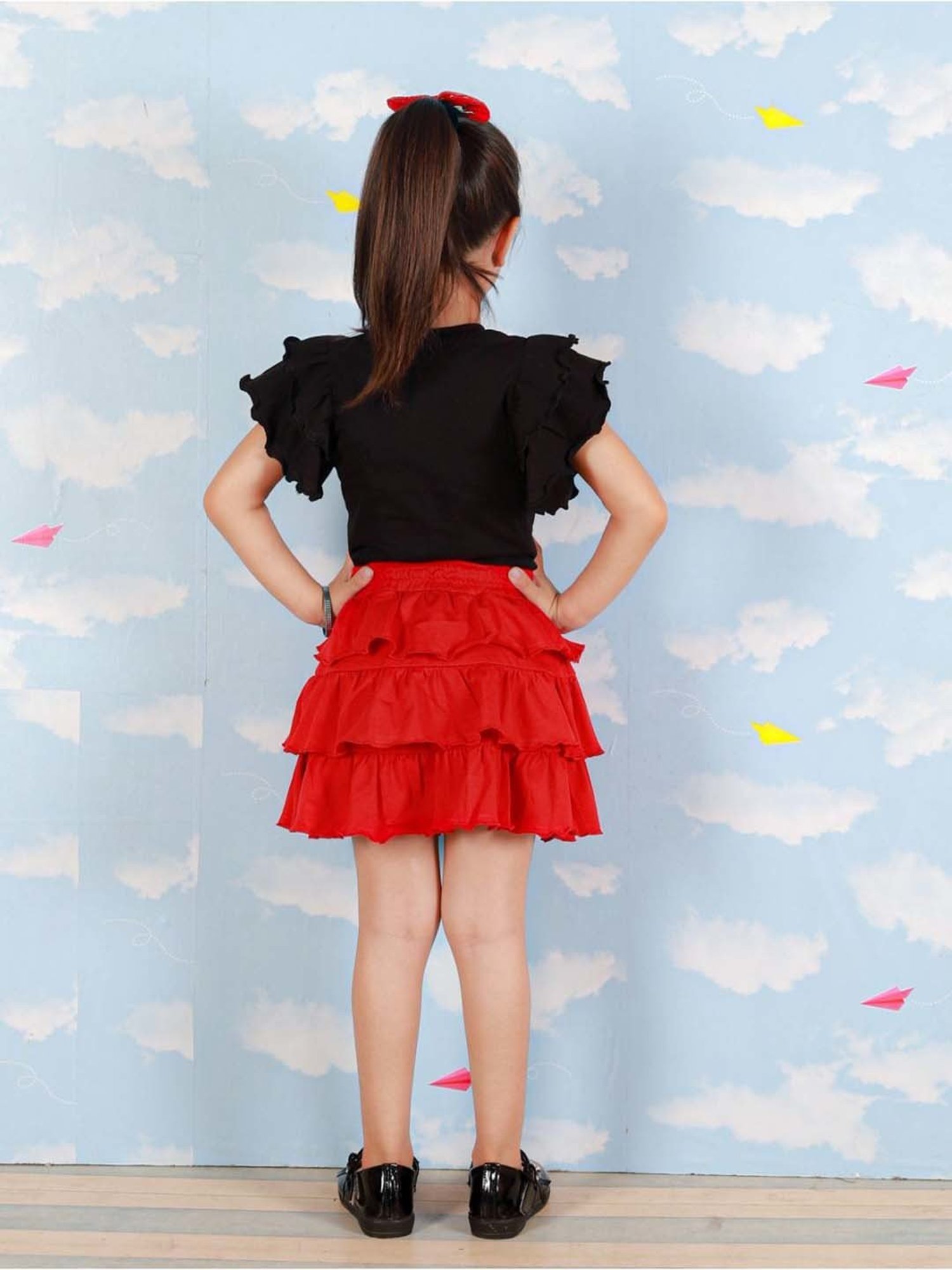 The Mom Store Kids Black & Red Cotton Printed Top Set