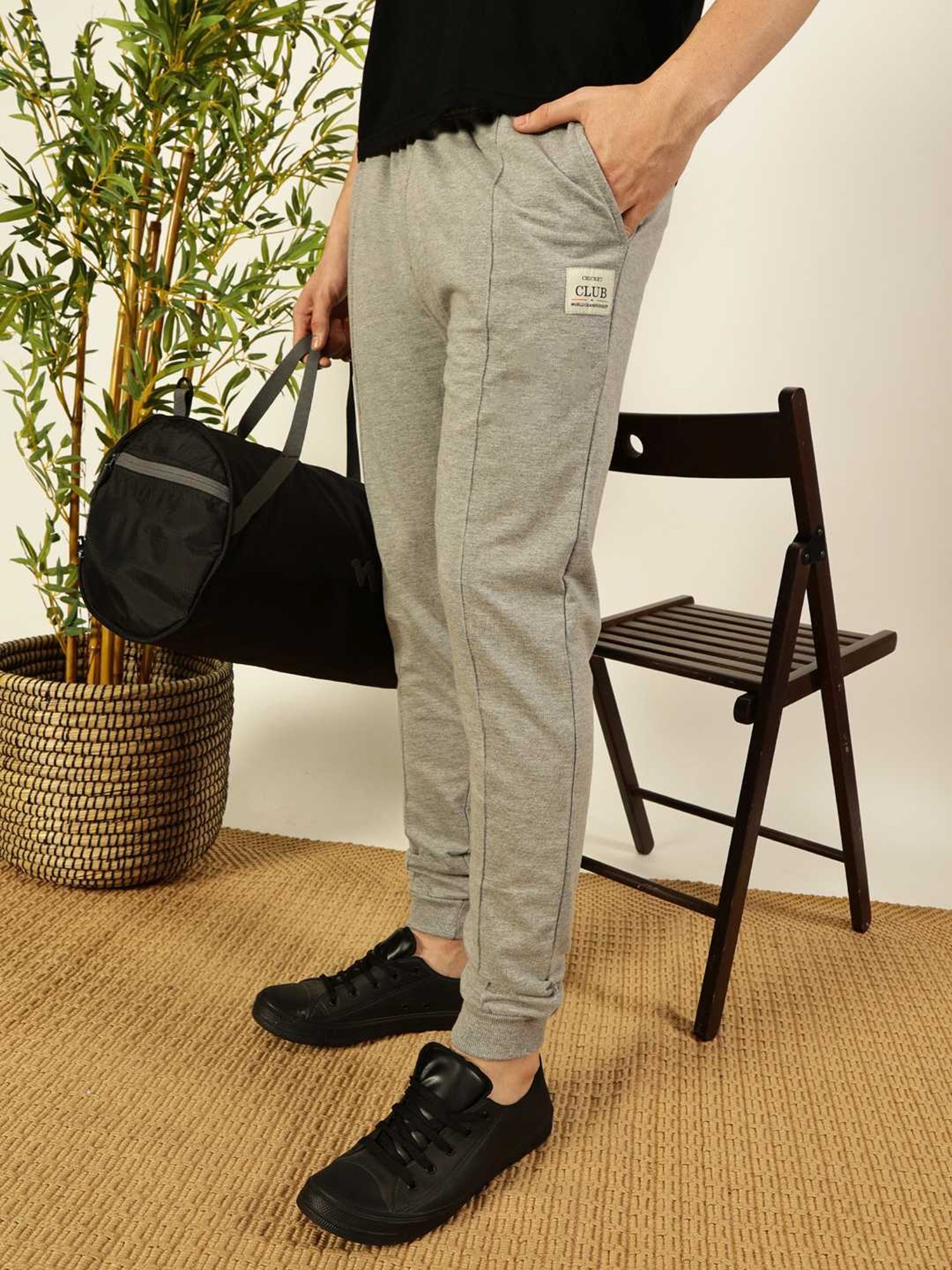 Thomas Scott Grey Melange Straight Fit Texture Joggers