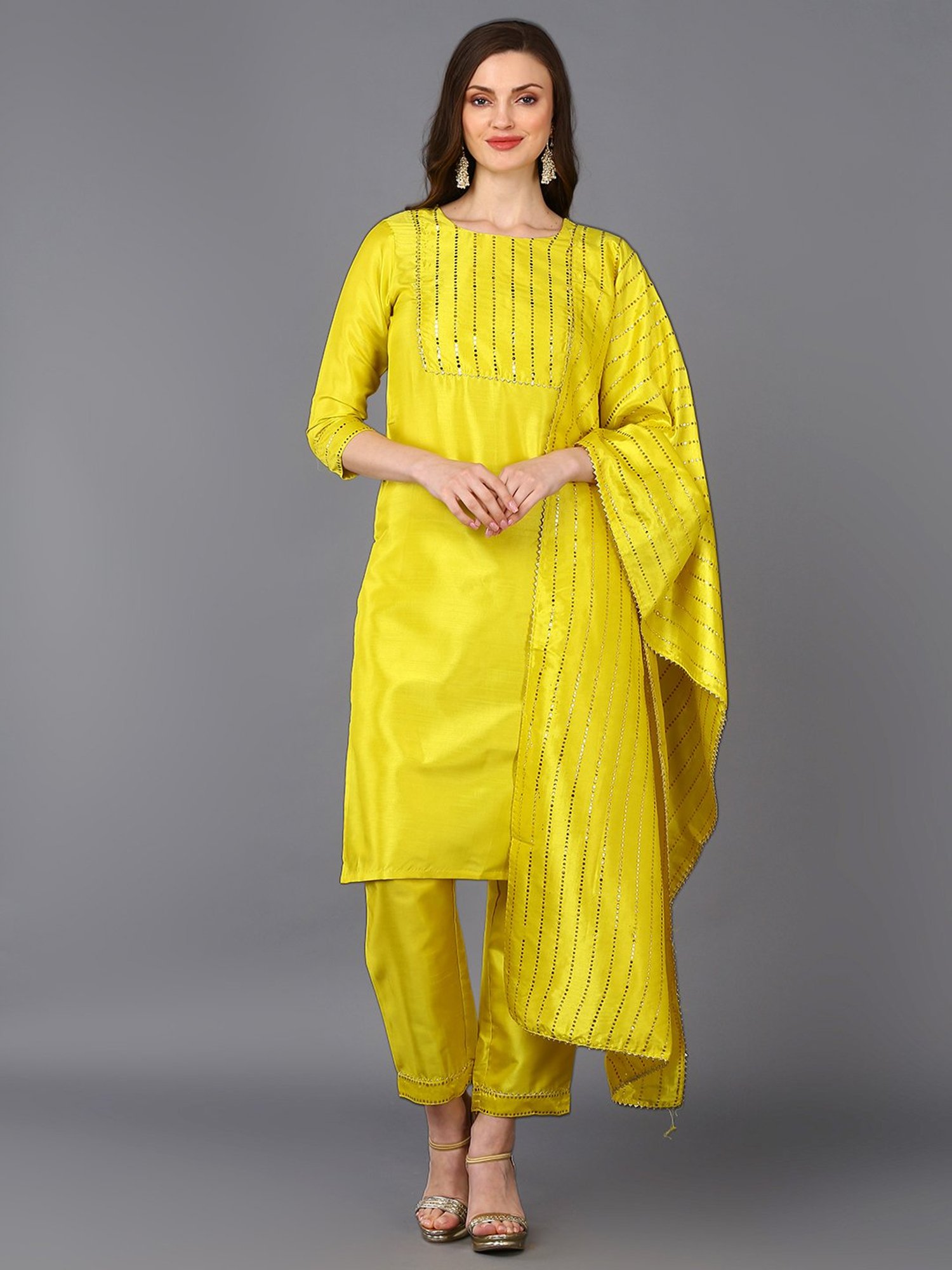 Vaamsi Yellow Embellished Kurta Pant Set With Dupatta