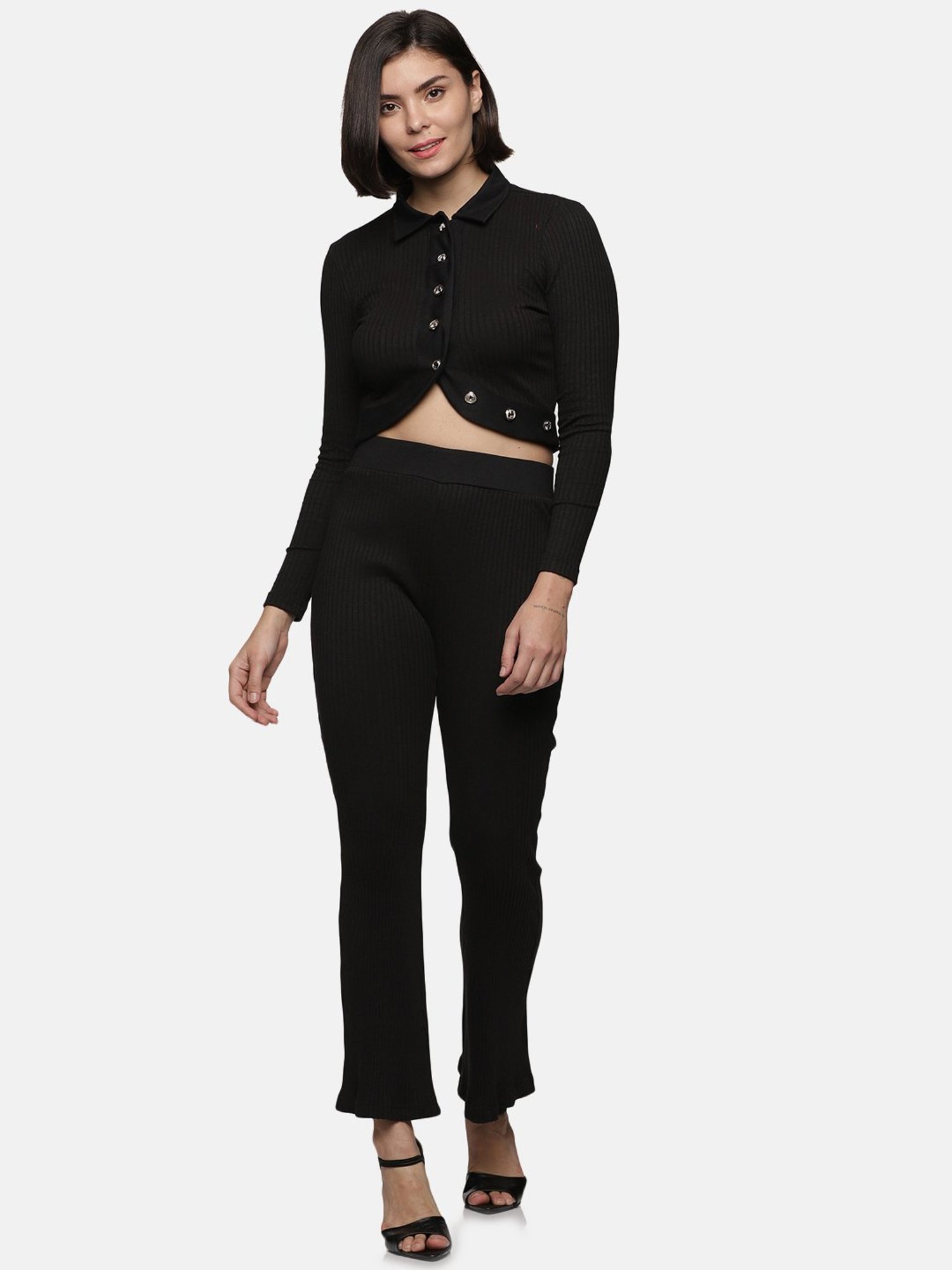 ISU Black Cotton Slim Fit High Rise Pants