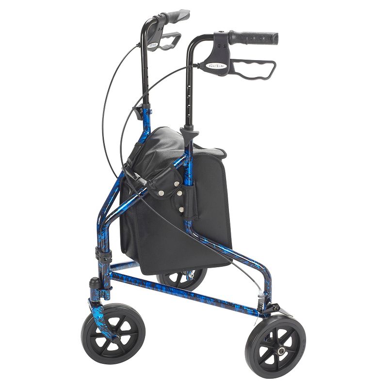 Drive Medical 3 Wheel Walker Rollator with Basket Tray and Pouch, Flame Blue