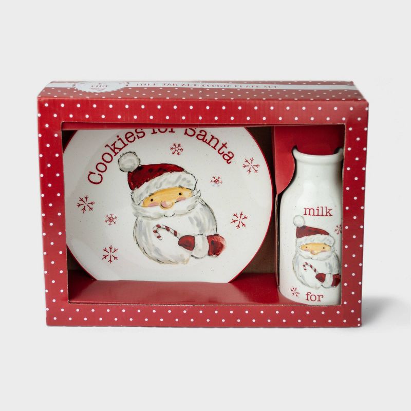 2pc Ceramic Santa Milk and Cookies Set - Peppermint & Pine