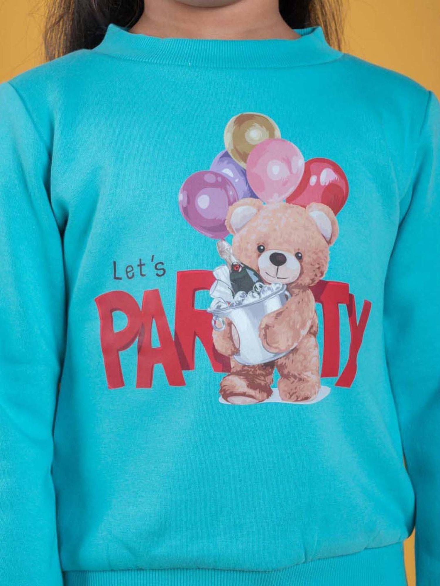 Tiny Girl Kids Aqua Blue Printed Full Sleeves Sweatshirt
